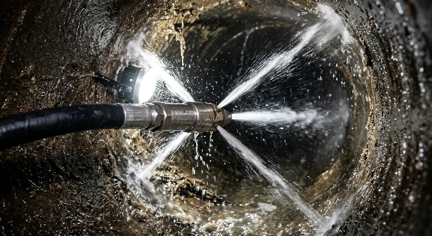 High-pressure hydro jetting nozzle cleaning sewer pipe for Storm Drain Cleaning in Lake Charles